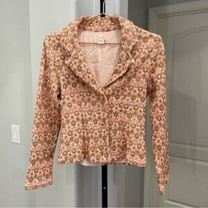 Ohm Sweet Vintage Floral Pink Brown Eyelet Day Jacket USA Size Small Retro Print